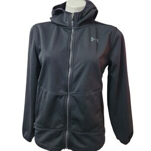 UnderArmour Black soft zip up‎ hooded Jacket Youth Large fleece interior